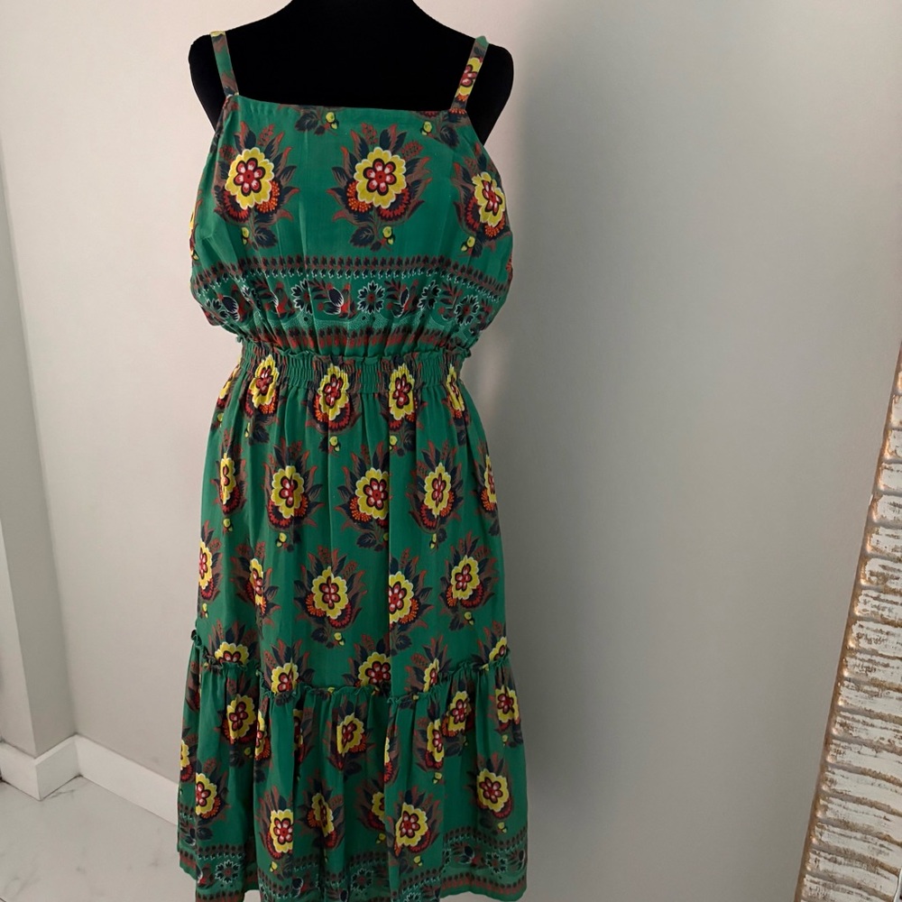 Kopal Lulu Green Floral Midi Dress – Boho Cotton Sundress